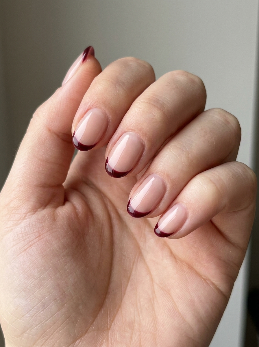 Burgundy Micro French als Dunkelrote Nägel Ideen Inspiration 2026